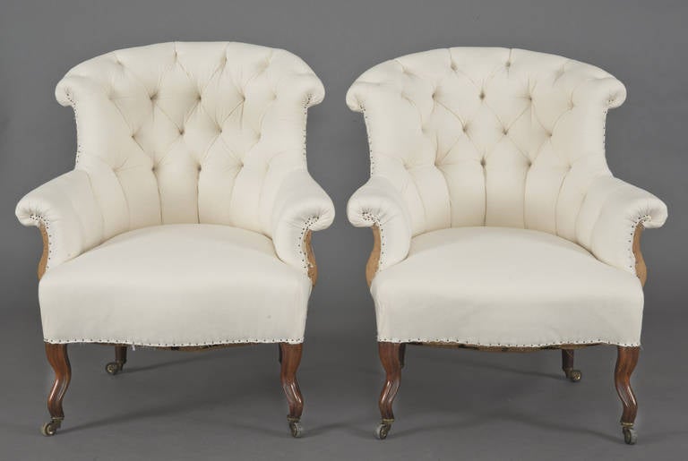 British Pair of French Napoleon III Armchairs, circa 1860 For Sale