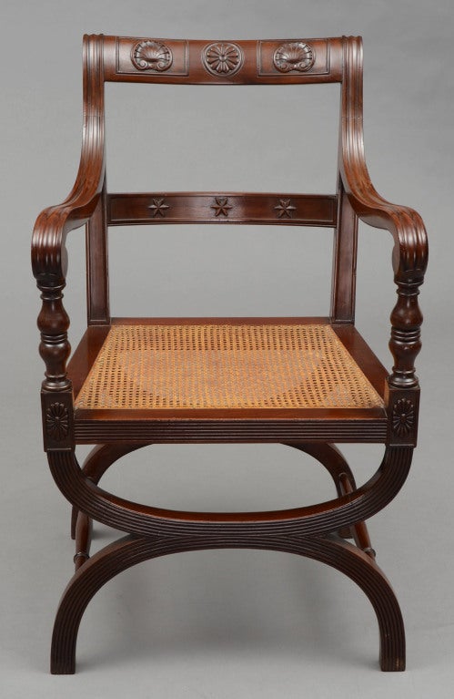 English Carved X-Frame Armchair In Excellent Condition For Sale In Sheffield, MA