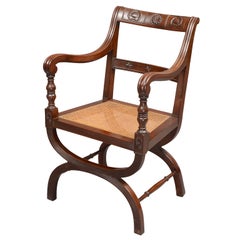 English Carved X-Frame Armchair