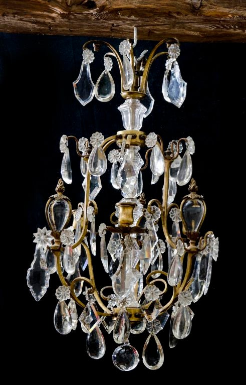 Small French Bronze & Crystal Chandelier