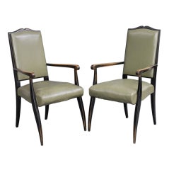 French Pair Ebonized Open Armchairs
