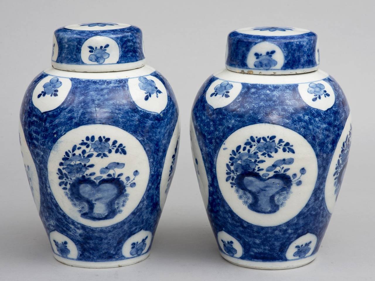 Pair of 18th Century Dutch Delft Vases and Lids 1
