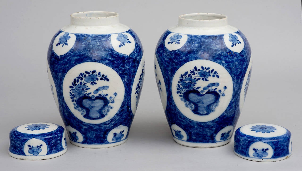 Pair of 18th Century Dutch Delft Vases and Lids 2