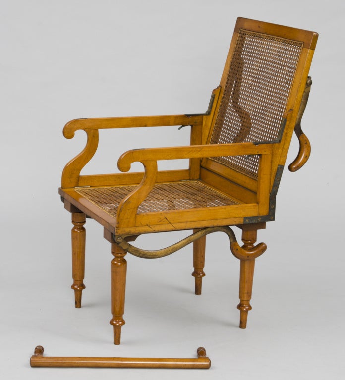 19th Century Antique English Campaign Traveling Folding Armchair For Sale