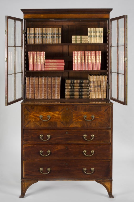 Mahogany English Antique Georgian Secretaire Bookcase