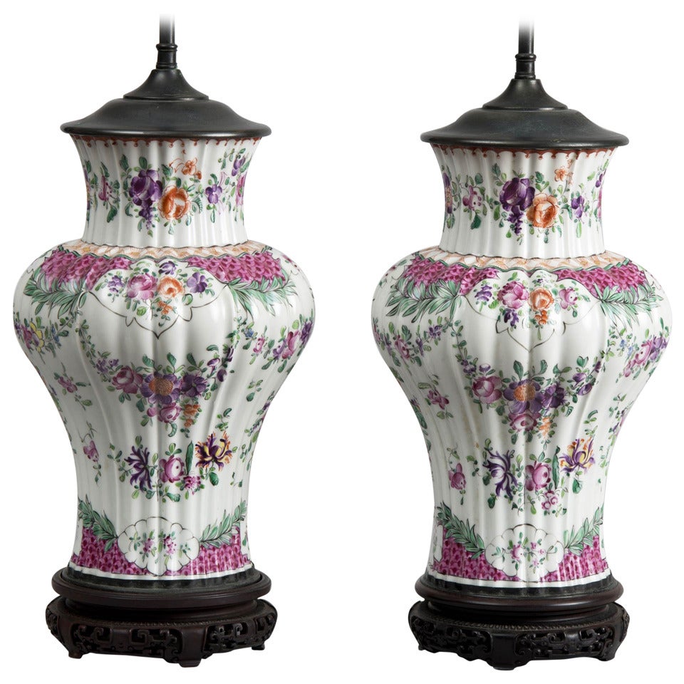 Pair of Samson Porcelain Vase Lamps, circa 1880 For Sale