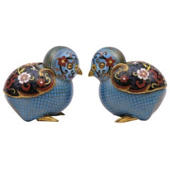 Pair Chinese Cloisonne Quails