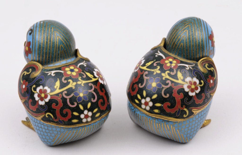 19th Century Pair Chinese Cloisonne Quails