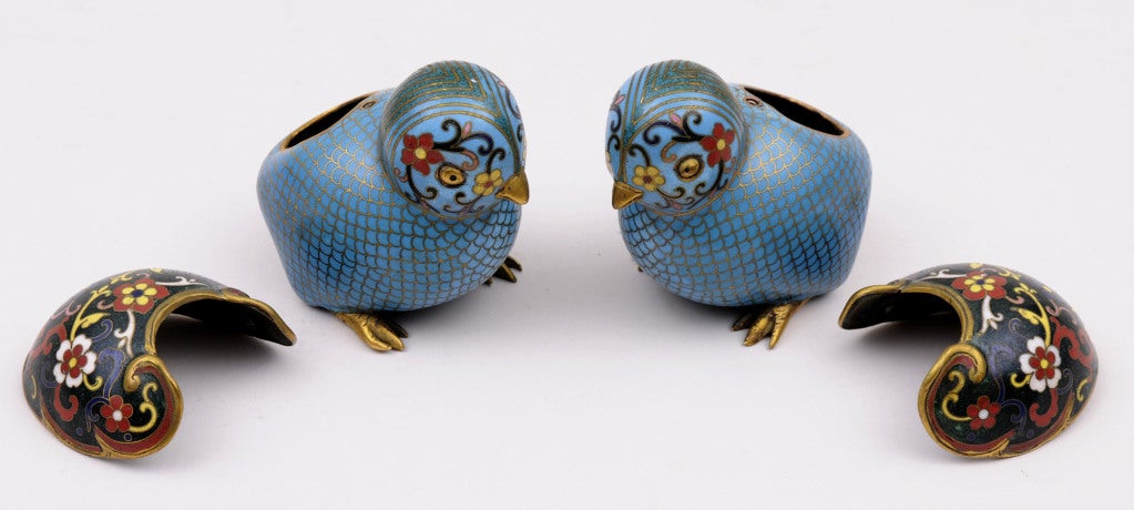 Enamel Pair Chinese Cloisonne Quails