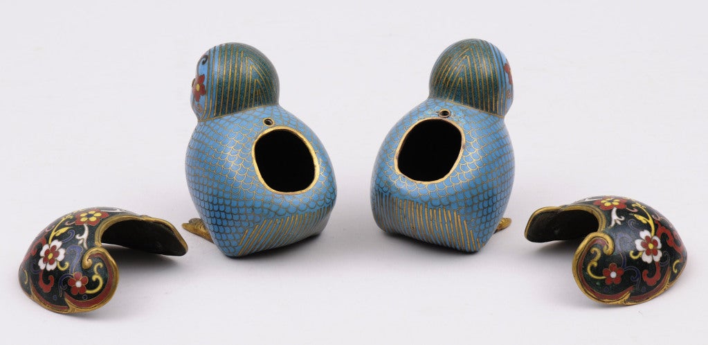 Pair Chinese Cloisonne Quails 1