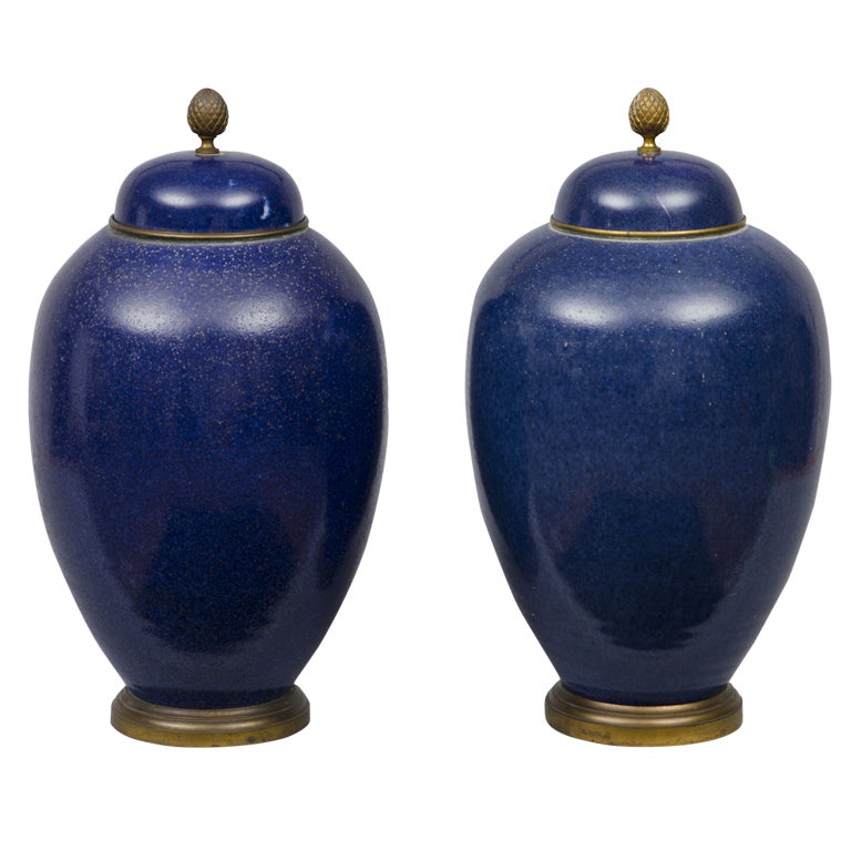 Pair French Samson Cobalt Blue Vases