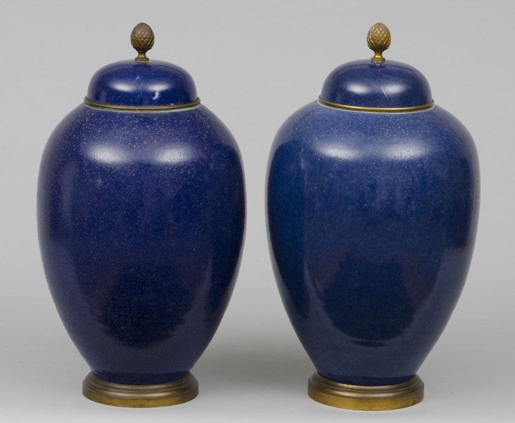 19th Century Pair French Samson Cobalt Blue Vases
