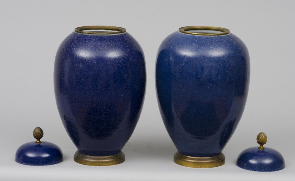 Porcelain Pair French Samson Cobalt Blue Vases