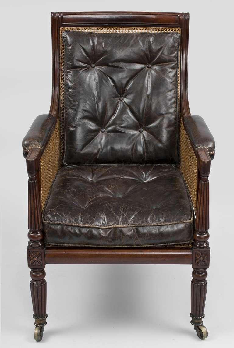 Antique English Regency Mahogany Caned Armchair In Excellent Condition For Sale In Sheffield, MA