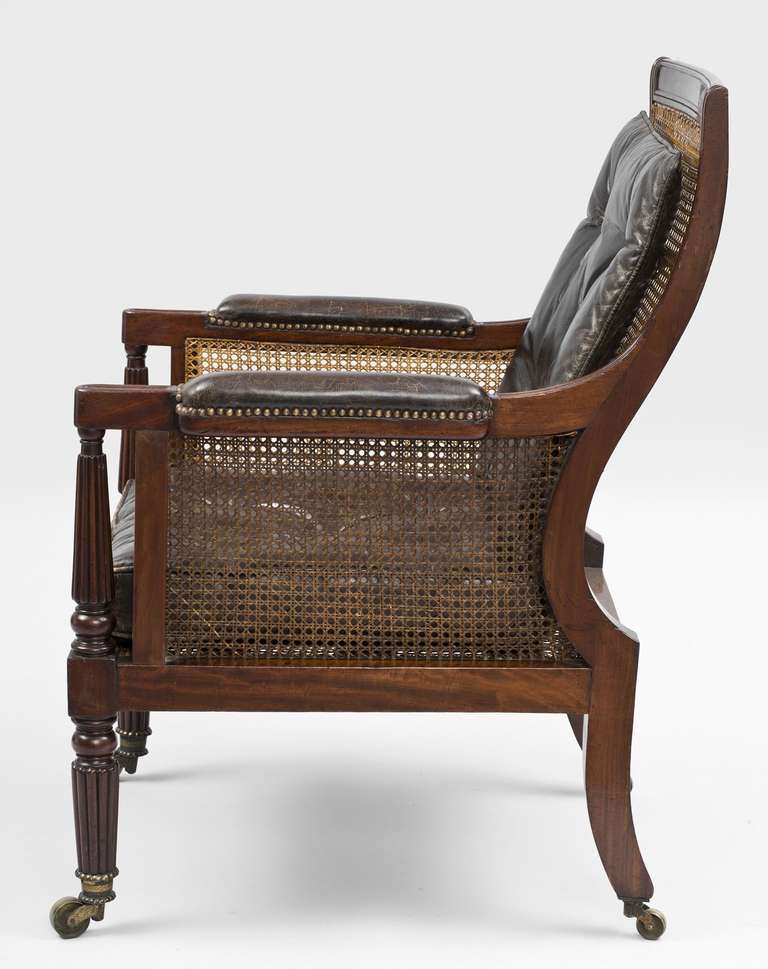 19th Century Antique English Regency Mahogany Caned Armchair For Sale