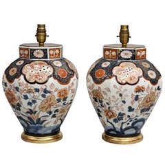 Antique Pair Imari Vase Lamps, Circa 1840