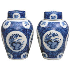 Pair of 18th Century Dutch Delft Vases and Lids