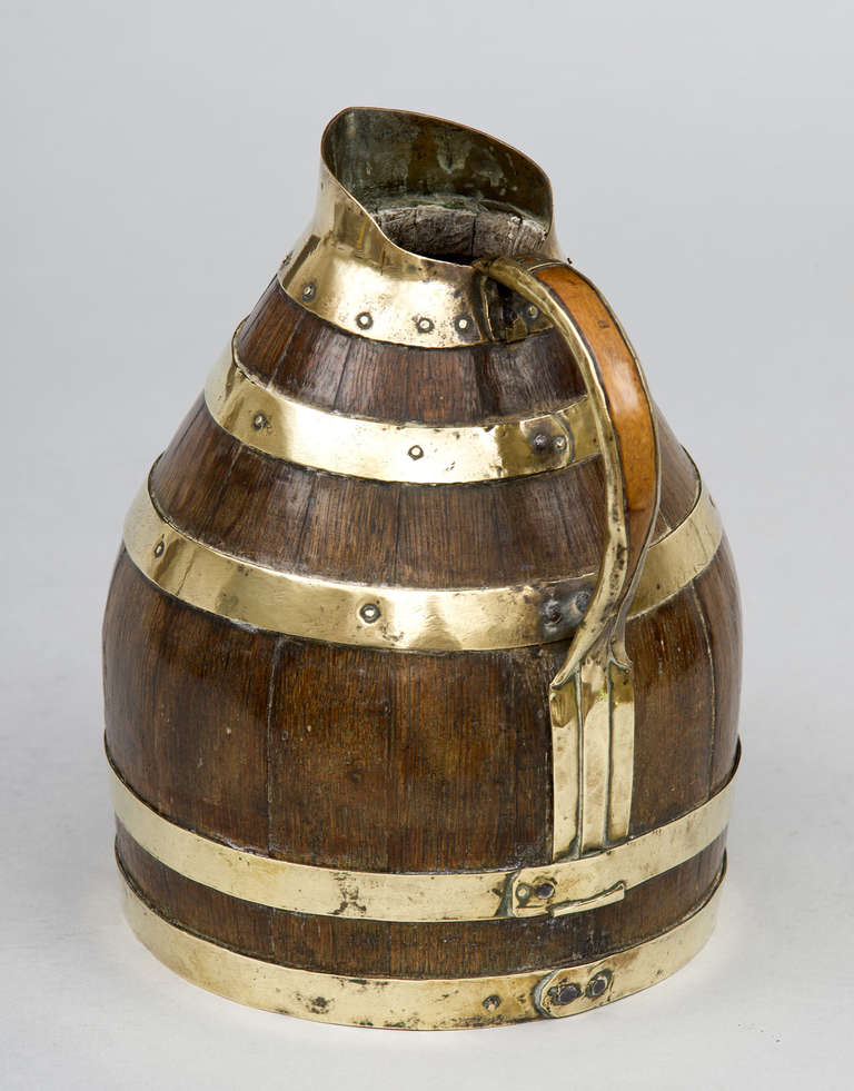 Antique Oak and Brass Coopered Jug, circa 1880 In Excellent Condition In Sheffield, MA