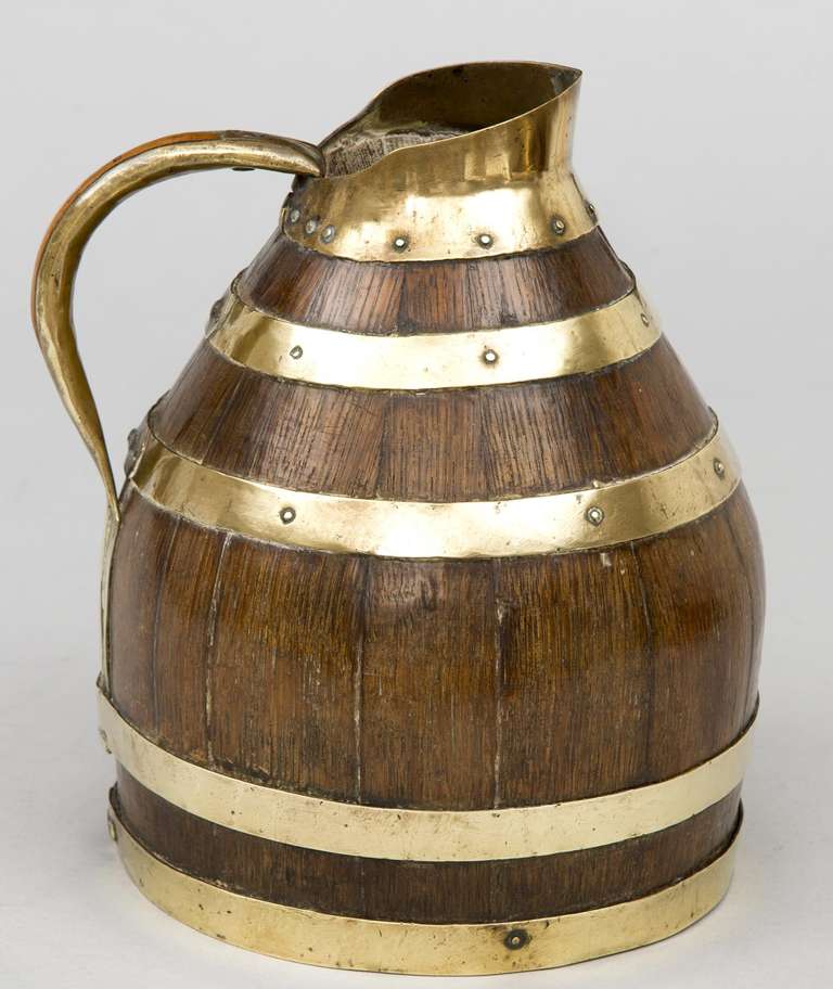 19th Century Antique Oak and Brass Coopered Jug, circa 1880