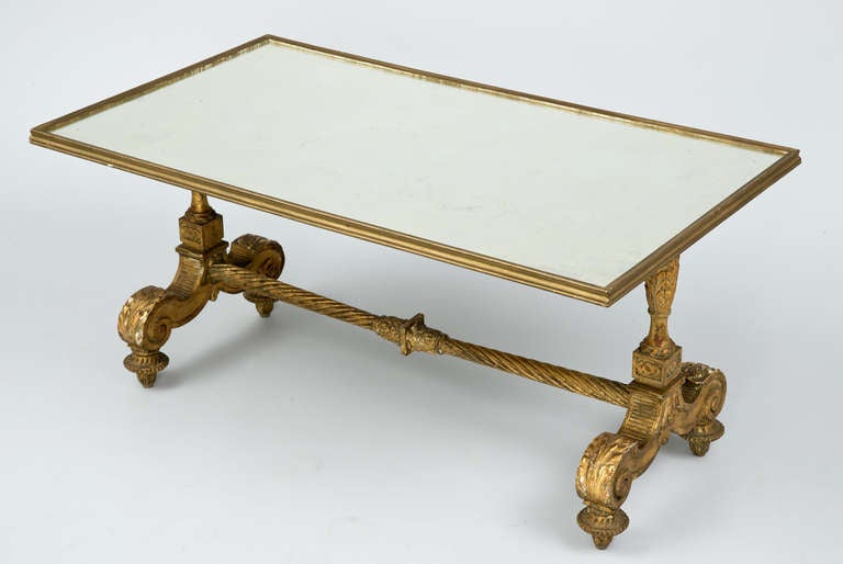 Napoleon III Antique French Carved Giltwood Mirrored Coffee Table