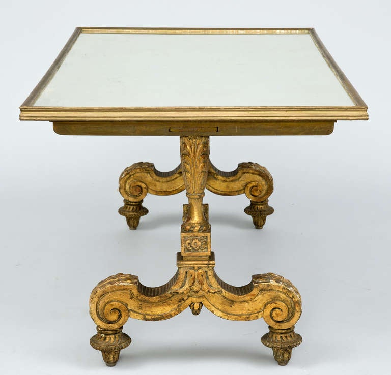 19th Century Antique French Carved Giltwood Mirrored Coffee Table