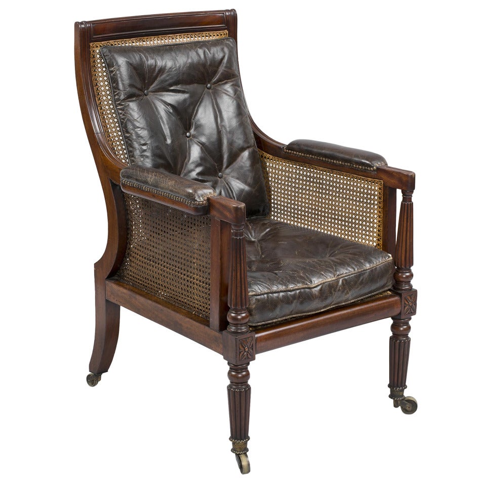 Antique English Regency Mahogany Caned Armchair For Sale