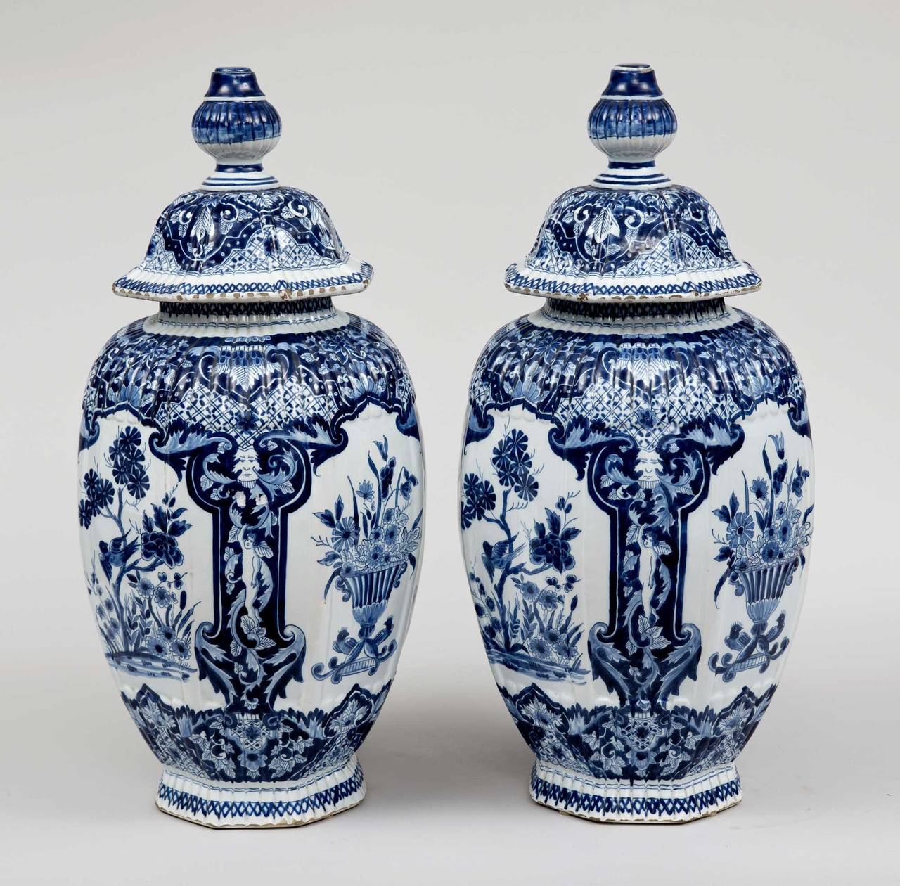Dutch Colonial Pair of Dutch Delft Vases, circa 1850