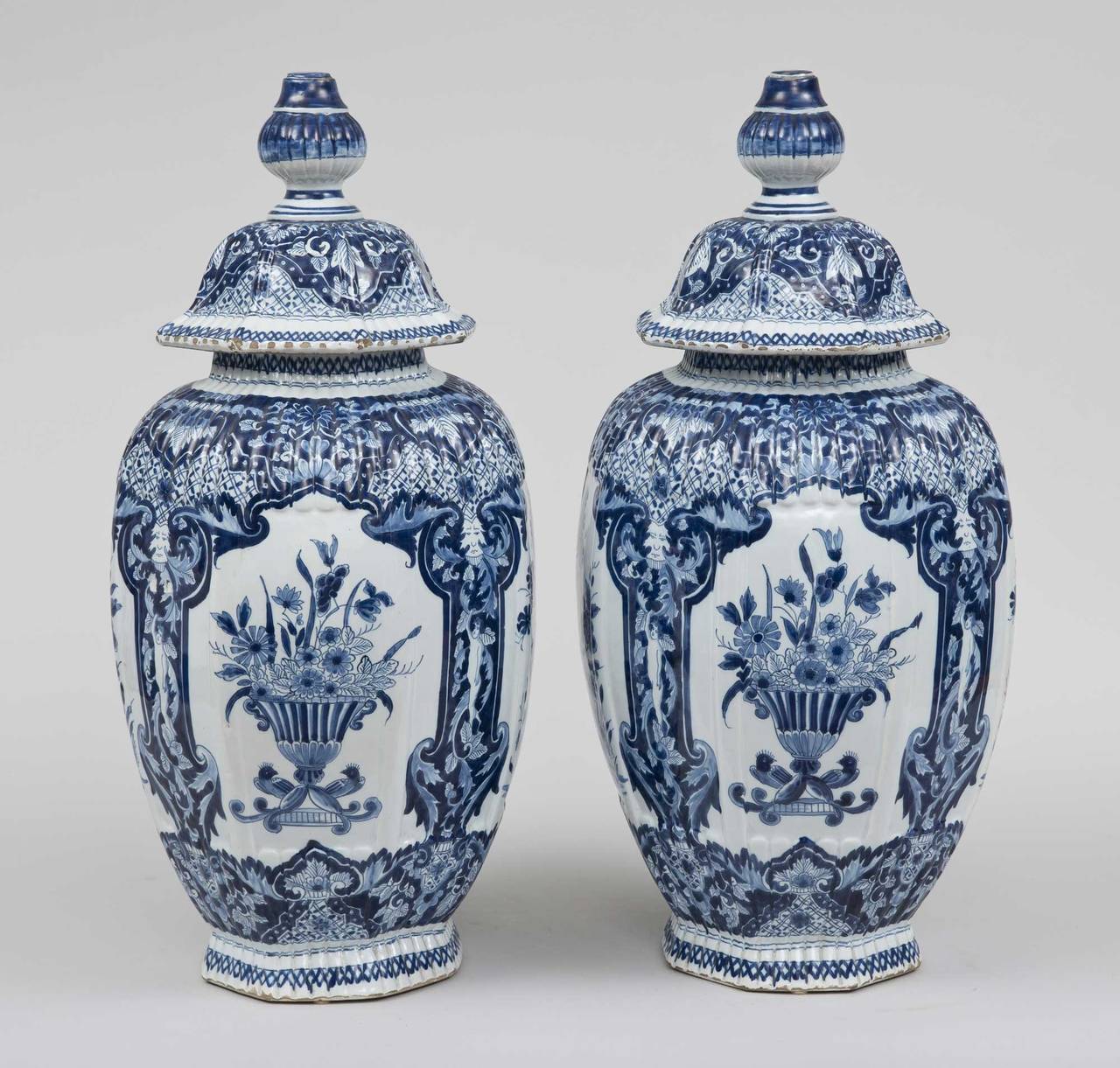 Glazed Pair of Dutch Delft Vases, circa 1850