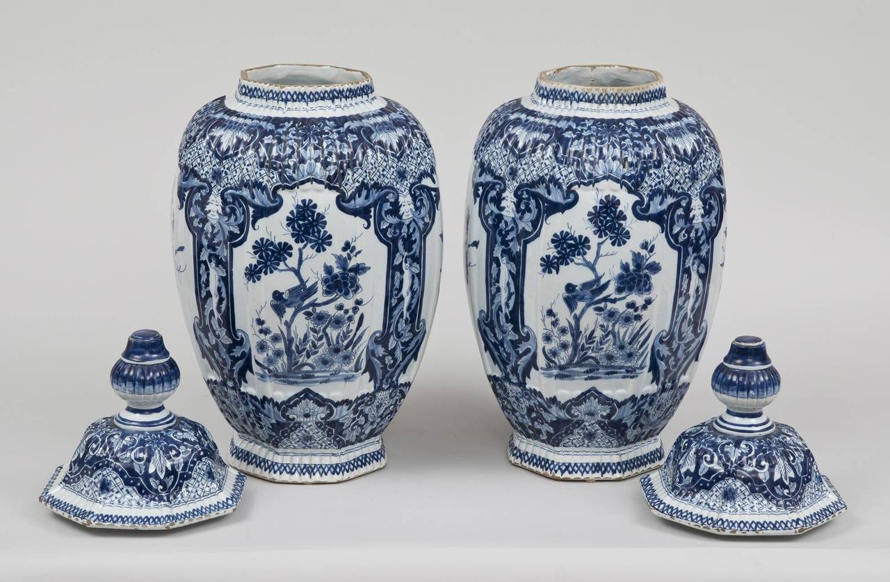 Mid-19th Century Pair of Dutch Delft Vases, circa 1850