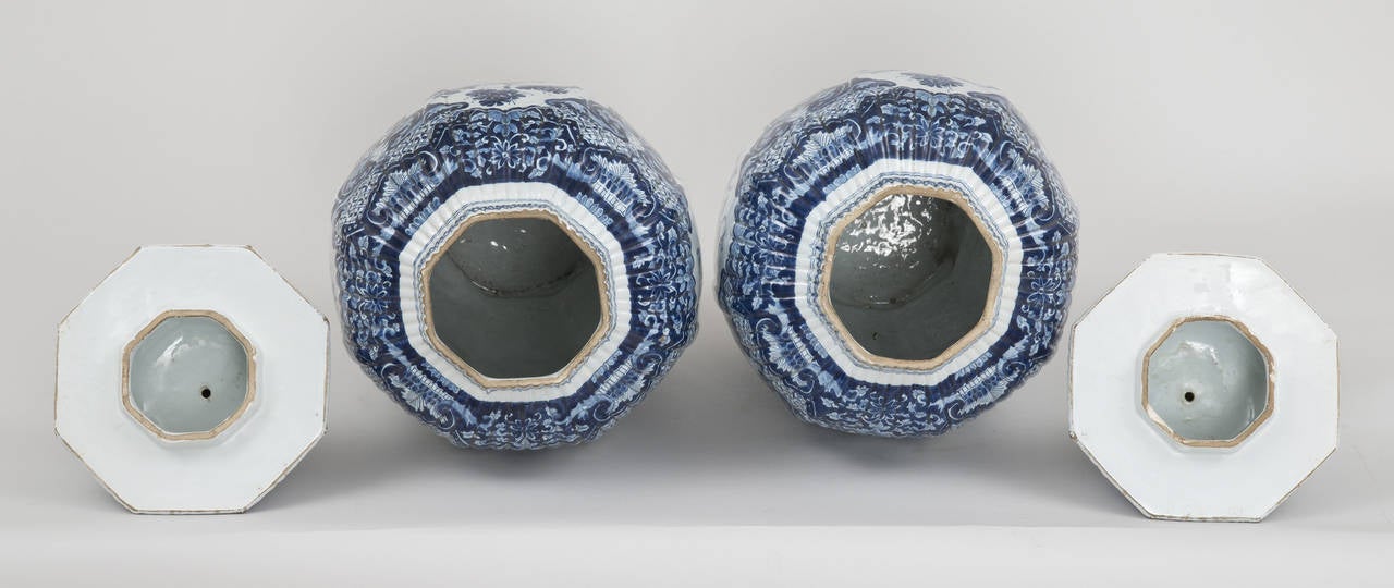 Pottery Pair of Dutch Delft Vases, circa 1850