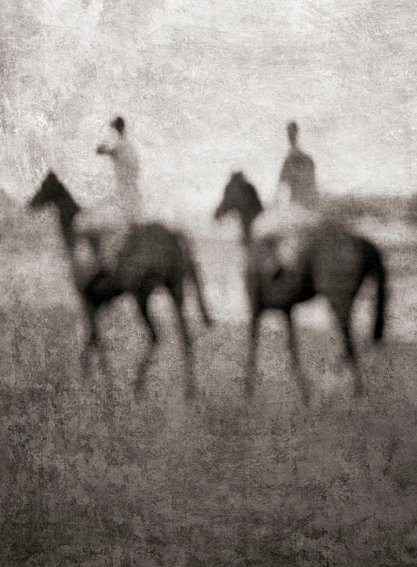 Black and White Photograph di Pete Kelly - Cavallo da corsa Sfumatura doppia, 2004, Sedgefield, Regno Unito