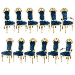 Set of 10 Vintage Hollywood Regency Venetian Carved Dining Chairs