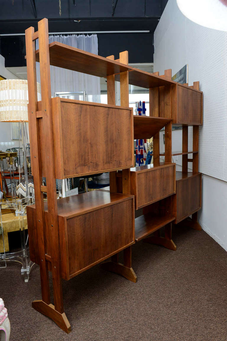 Wood Danish Modern Free-Standing Wall Unit