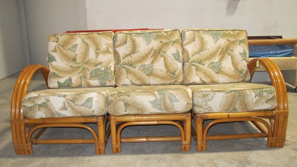 1950's Bamboo Upholstered Sofa Set 1