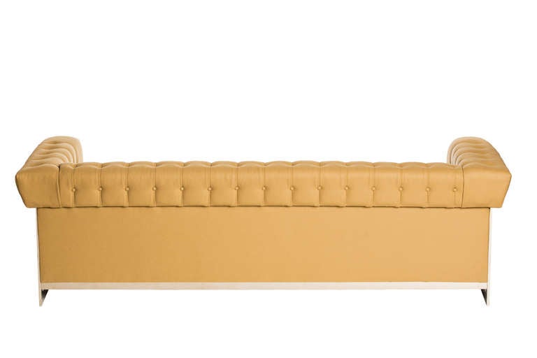 Stately Modern Chesterfield Sofa with Chrome Frame In Excellent Condition For Sale In Brooklyn, NY