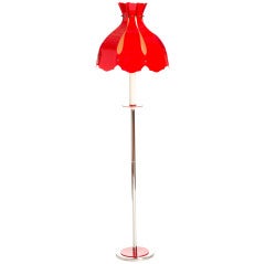 Vintage Felliniesque Floor Lamp in Red Acrylic and Chrome