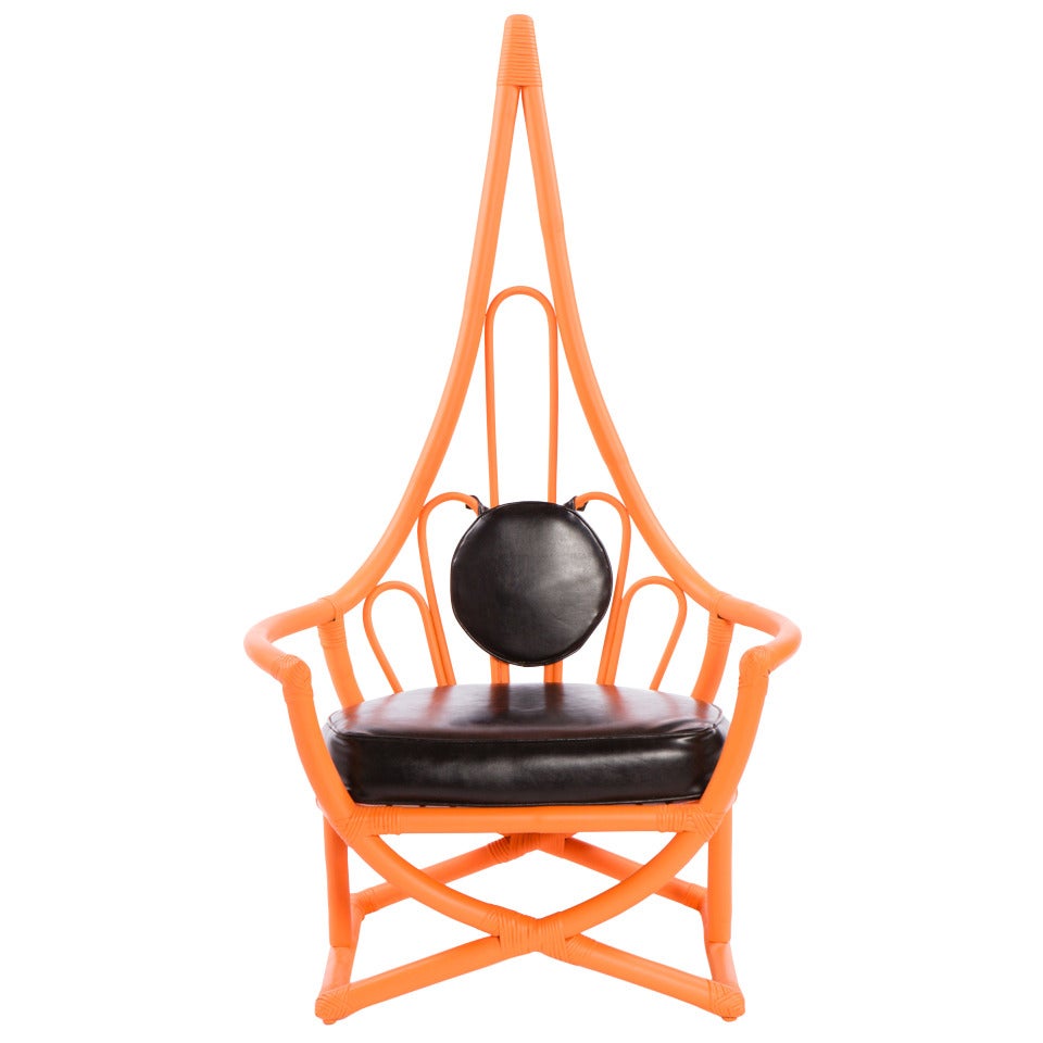 Whimsical Orange Bamboo Peacock Chair by Henry Olko For Sale