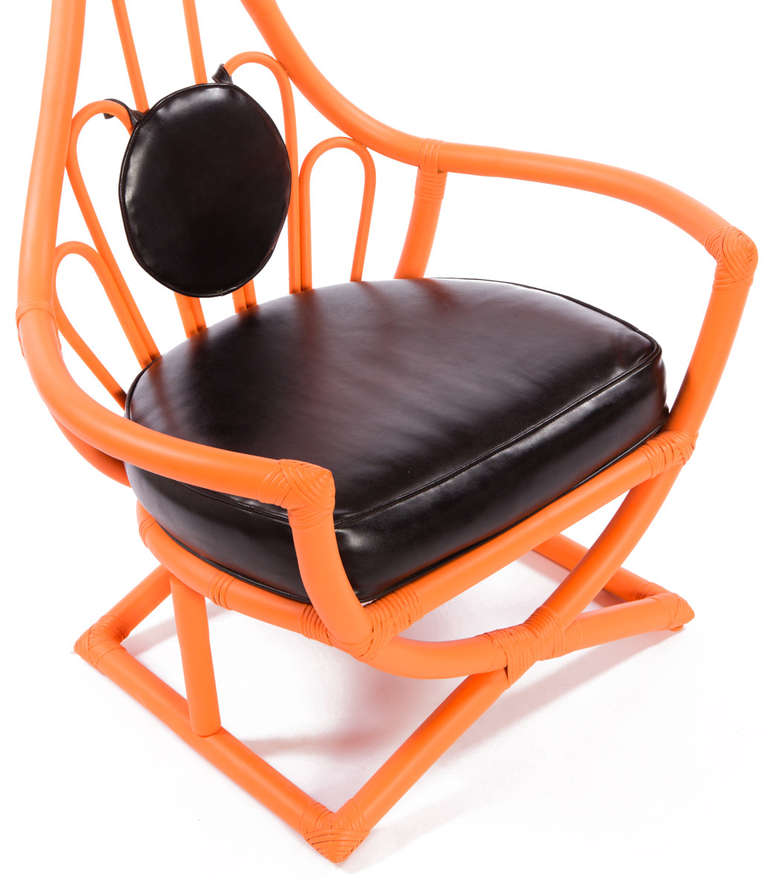 20th Century Whimsical Orange Bamboo Peacock Chair by Henry Olko For Sale