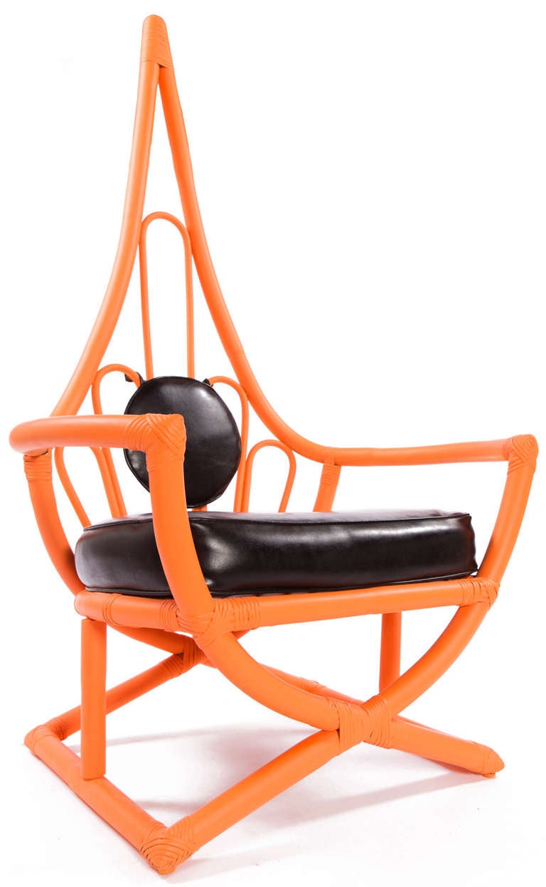 Whimsical Orange Bamboo Peacock Chair by Henry Olko For Sale 1