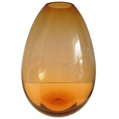 Retro Amber Teardrop Art Glass Vase