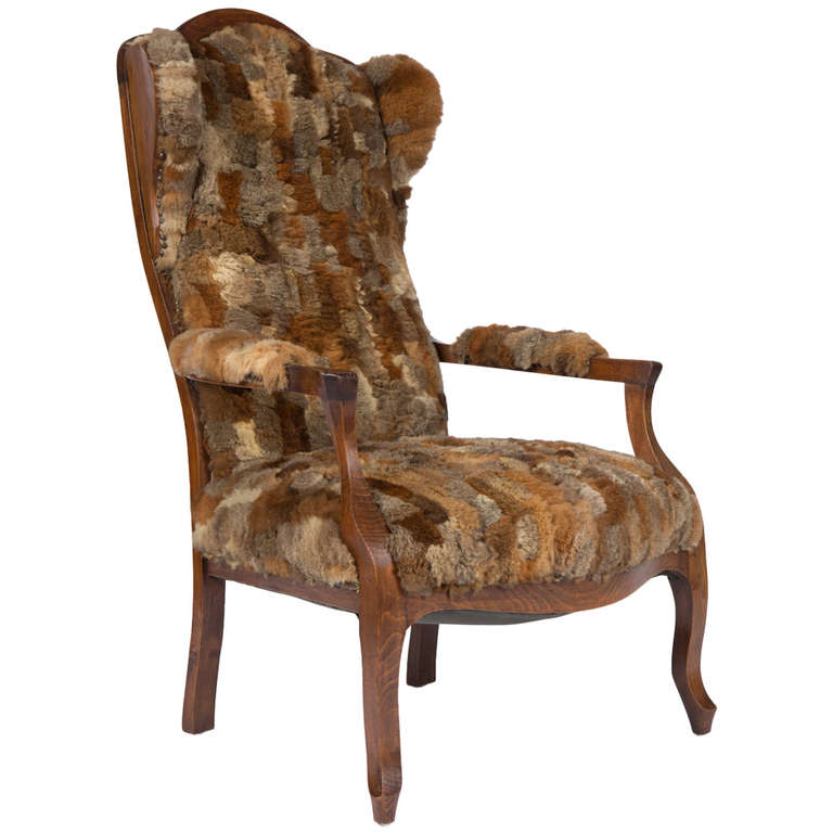 Luxurious Fur Wingback Chair For Sale