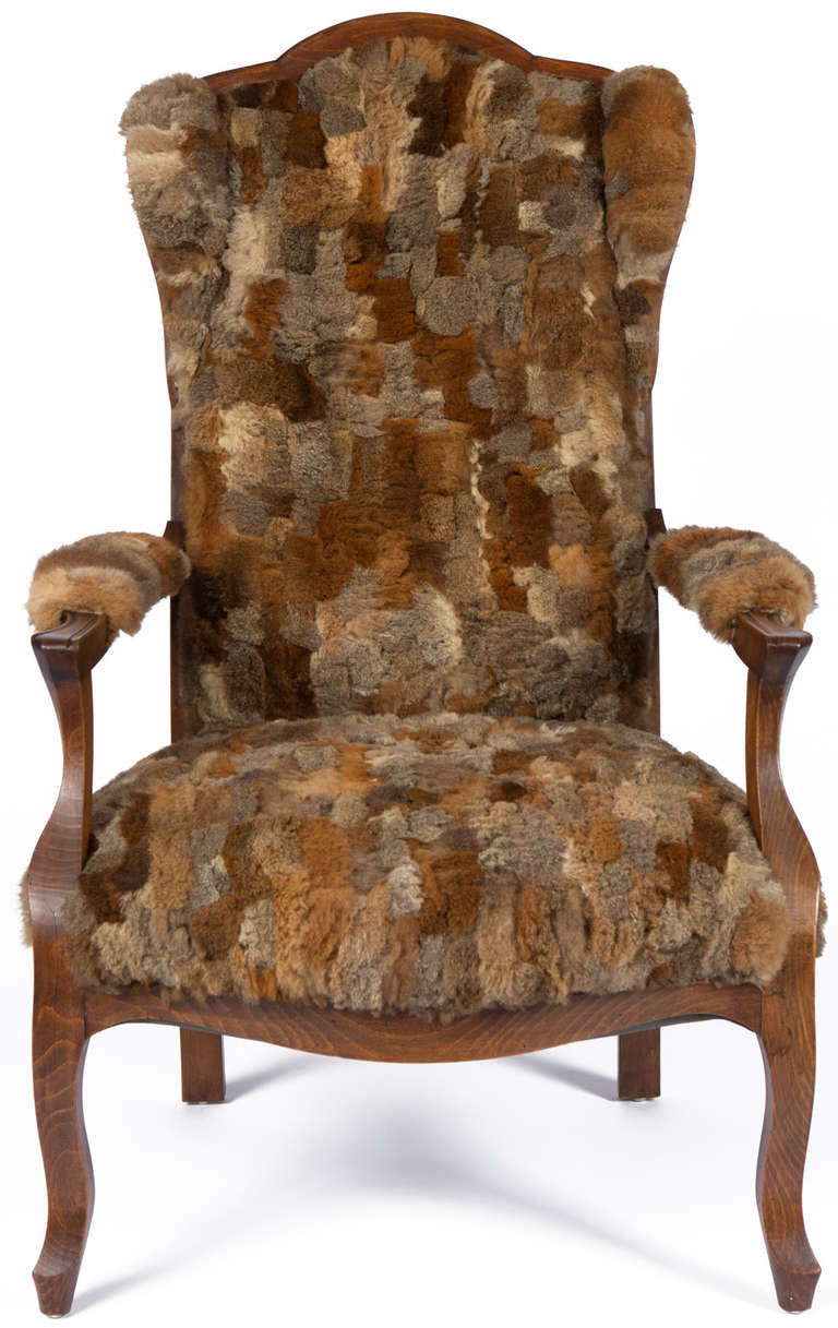 American Luxurious Fur Wingback Chair For Sale