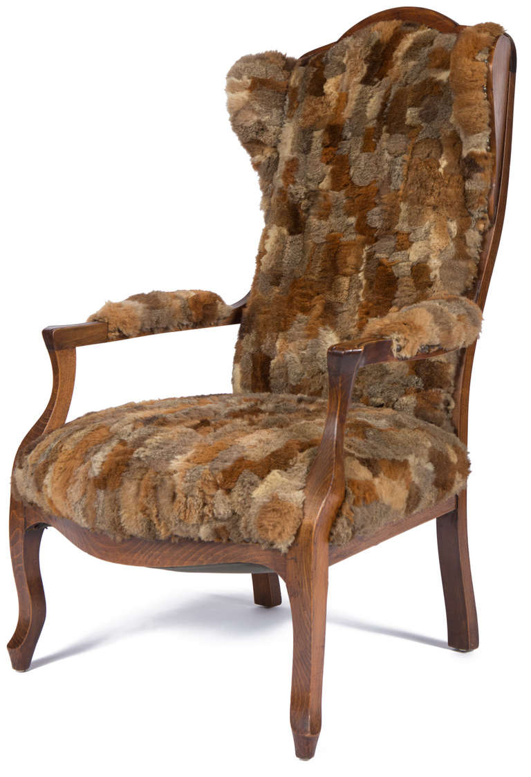 Luxurious Fur Wingback Chair In Excellent Condition For Sale In Brooklyn, NY