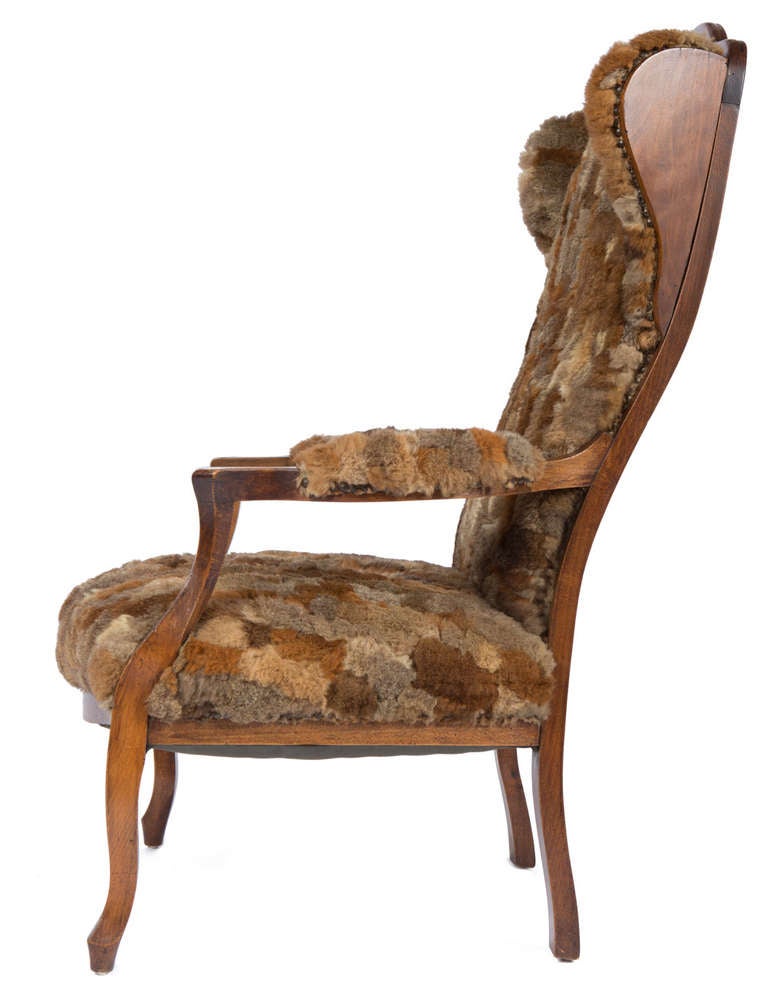 20th Century Luxurious Fur Wingback Chair For Sale