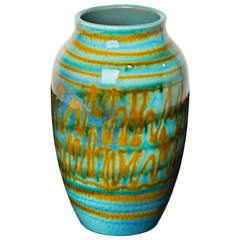 Blue Squiggle Patterned Pottery Vase by Raymor