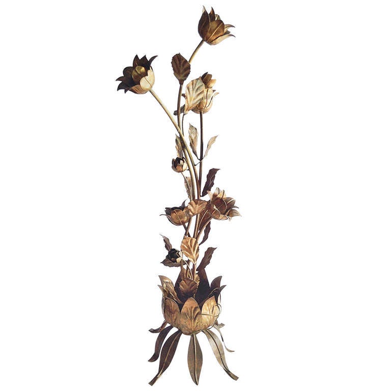 Elegant floor lamp with blossoming bulbs perched atop weaving gilt stems.