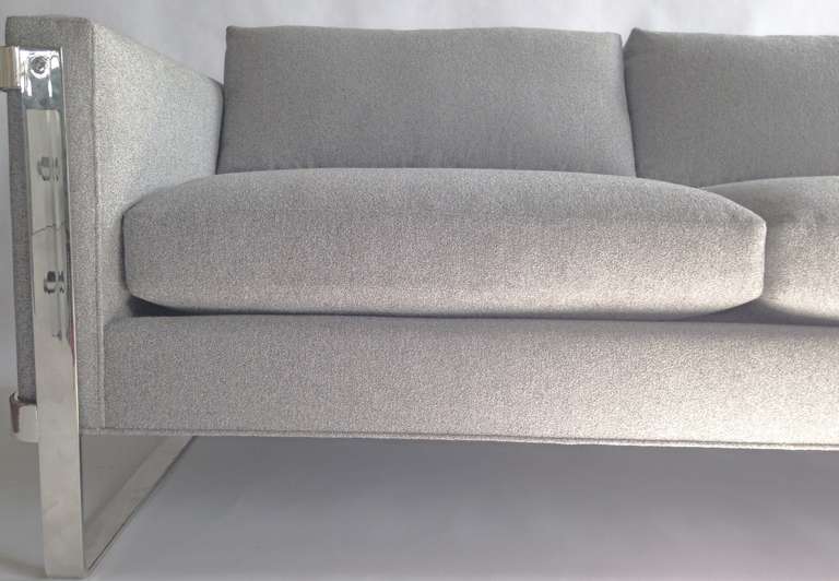 Pristine Milo Baughman Sofa with Nickel Plated Frame In Excellent Condition For Sale In Brooklyn, NY