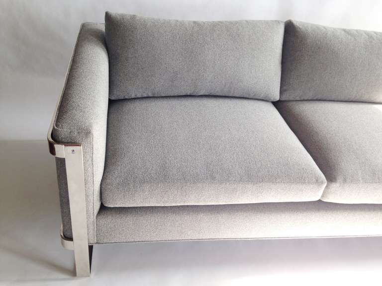 Mid-Century Modern Pristine Milo Baughman Sofa with Nickel Plated Frame For Sale