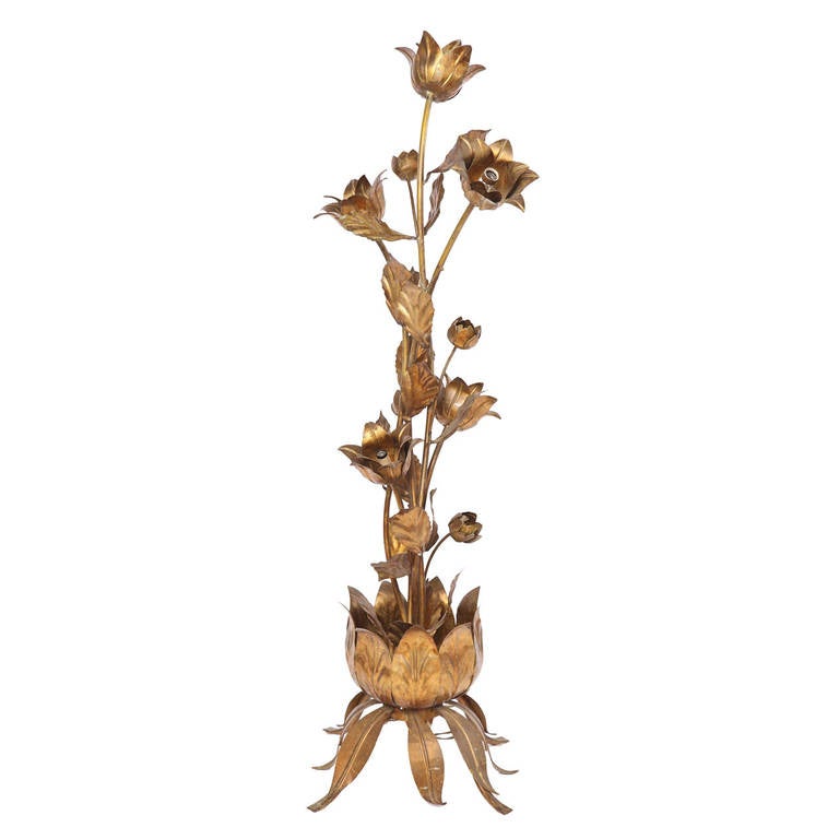 Gilt Potted Flower Floor Lamp For Sale