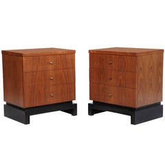 Pair of Subtly Cerused Wooden Night Stands by Sieling Modern